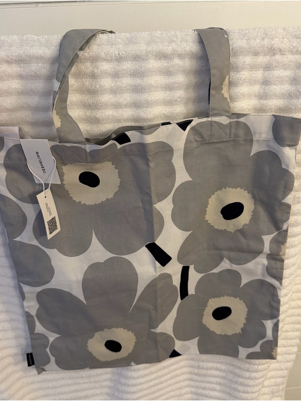 Marimekko Gray and Black Unikko Floral Cotton Tote